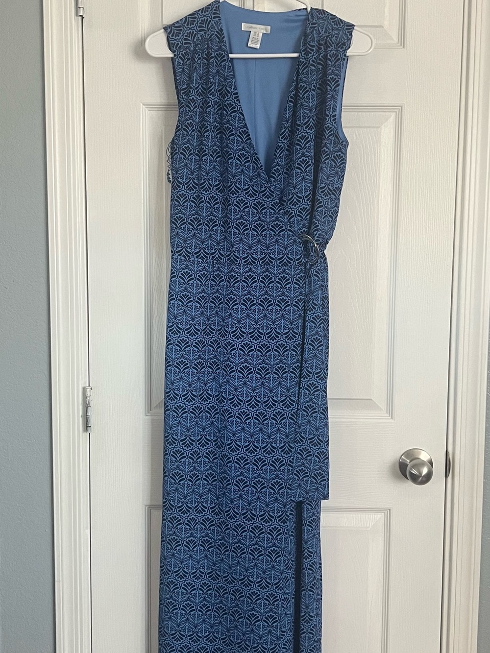 London Times Blue Patterned Wrap Maxi Dress